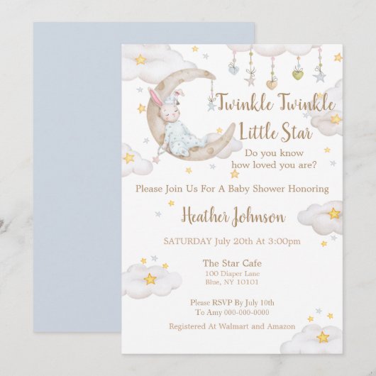 Twinkle Twinkle Little Star Bunny Baby shower Kaart (Voorkant / Achterkant)