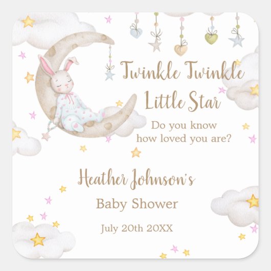 Twinkle Twinkle Little Star Bunny Baby shower Vierkante Sticker (Voorkant)