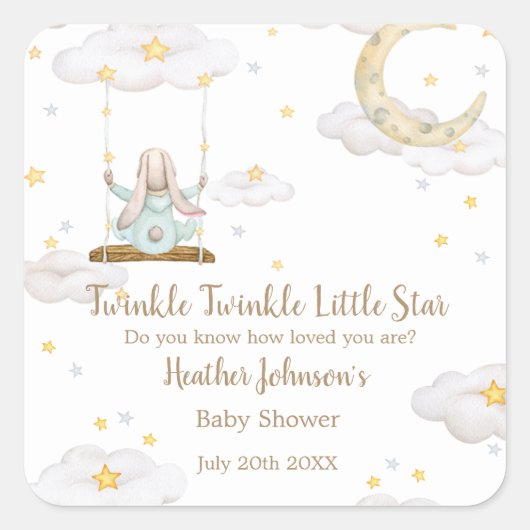 Twinkle Twinkle Little Star Bunny Baby shower Vierkante Sticker (Voorkant)