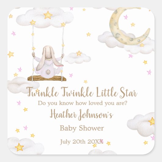 Twinkle Twinkle Little Star Bunny Baby shower Vierkante Sticker (Voorkant)