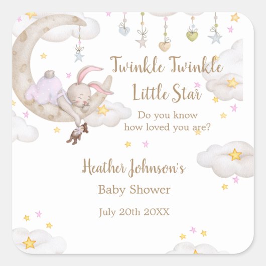 Twinkle Twinkle Little Star Bunny Baby shower Vierkante Sticker (Voorkant)