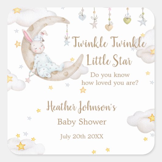 Twinkle Twinkle Little Star Bunny Baby shower Vierkante Sticker (Voorkant)