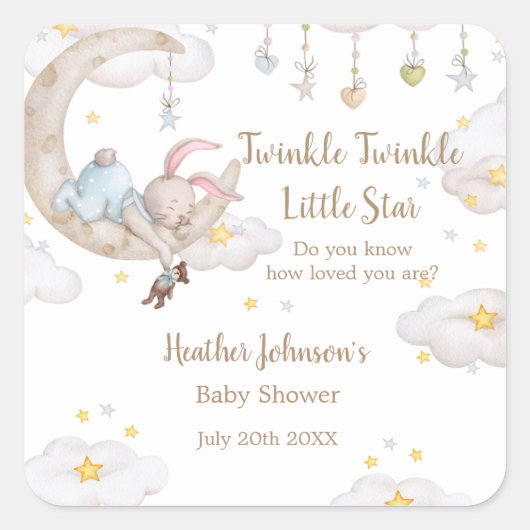 Twinkle Twinkle Little Star Bunny Baby shower Vierkante Sticker (Voorkant)