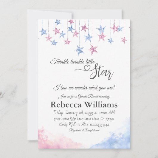 Twinkle Twinkle Little Star Cloud Gender Reveal Kaart (Voorkant)