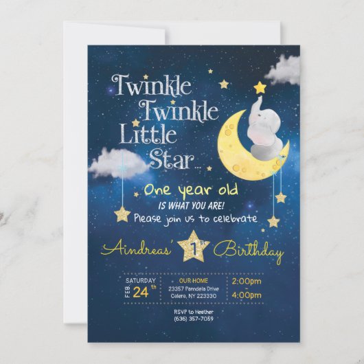 Twinkle Twinkle Little star Eerste verjaardag Invi Kaart (Voorkant)