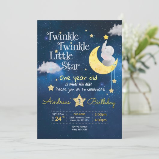 Twinkle Twinkle Little star Eerste verjaardag Invi Kaart (Staand voorkant)
