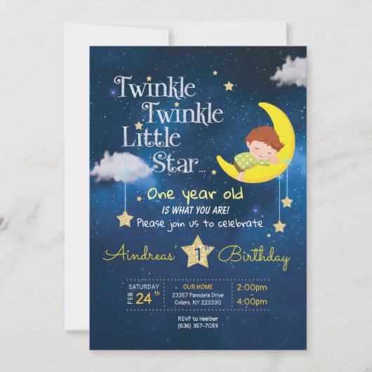 Twinkle Twinkle Little star Eerste verjaardag Invi Kaart (Voorkant)