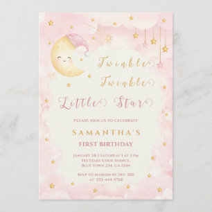 Twinkle Twinkle Little Star Eerste Verjaardag Roze Kaart