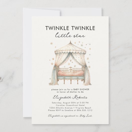 Twinkle Twinkle Little Star Elegant Baby shower Kaart (Voorkant)