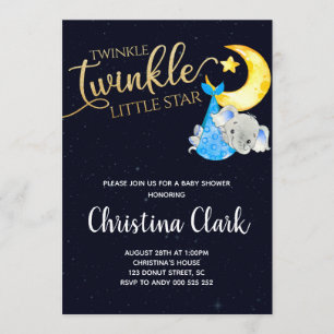 Twinkle Twinkle Little Star Elephant Baby shower Kaart