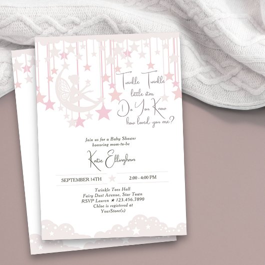 Twinkle Twinkle Little Star Fairy Roze Baby shower Kaart