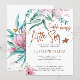 Twinkle twinkle little star floral baby shower kaart