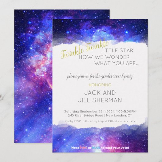 Twinkle Twinkle Little Star Galaxy Gender onthulli Kaart (Voorkant / Achterkant)