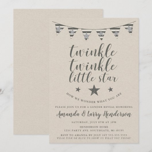 Twinkle Twinkle Little Star Gender onthult Invite Kaart (Voorkant / Achterkant)