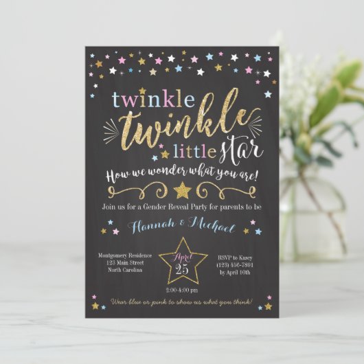 Twinkle Twinkle Little Star Gender onthult Invite Kaart (Staand voorkant)
