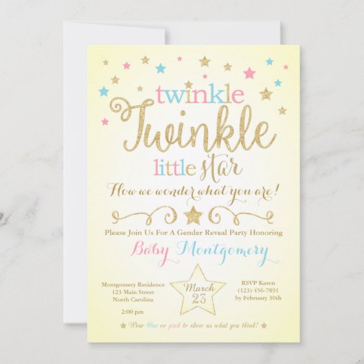 Twinkle Twinkle Little Star Gender onthult Invite Kaart (Voorkant)