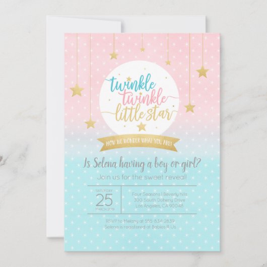 Twinkle Twinkle Little Star Gender Reeft Shower Kaart (Voorkant)