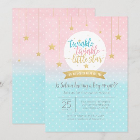 Twinkle Twinkle Little Star Gender Reeft Shower Kaart (Voorkant / Achterkant)