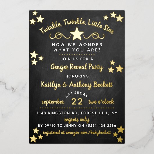 Twinkle Twinkle Little Star Gender Reopenbaart zic Folie Uitnodiging (Voorkant)