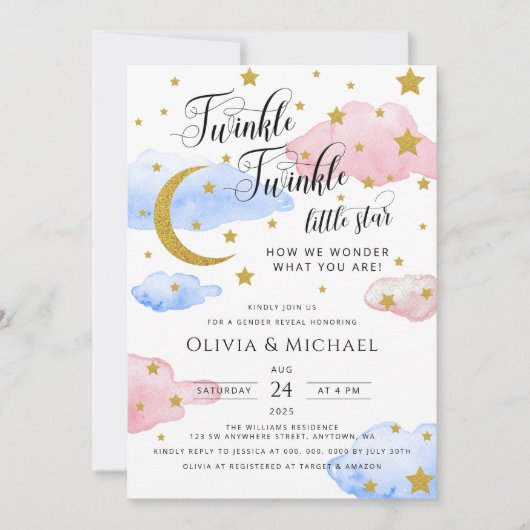 Twinkle Twinkle Little Star Gender Reopenbaart zic Kaart (Voorkant)