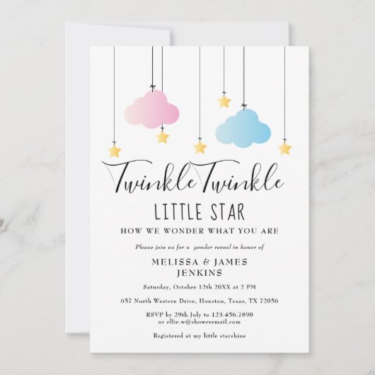 Twinkle Twinkle Little Star Gender Reopenbaart zic Kaart (Voorkant)