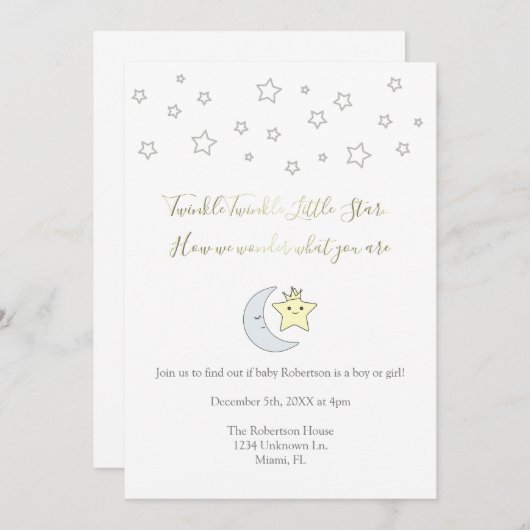 Twinkle Twinkle Little Star - Gender Reveal Invite Kaart (Voorkant / Achterkant)
