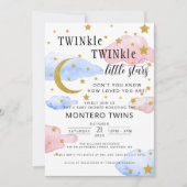 TWINkle TWINkle Little Star Gender Reveal Party Kaart (Voorkant)