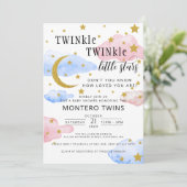 TWINkle TWINkle Little Star Gender Reveal Party Kaart (Staand voorkant)