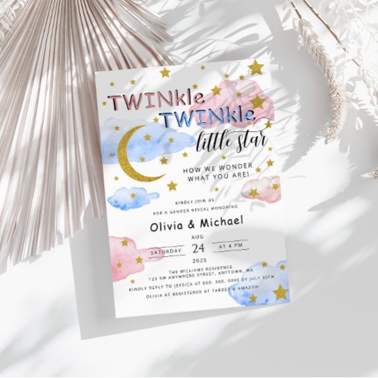 TWINkle TWINkle Little Star Gender Reveal Party Kaart