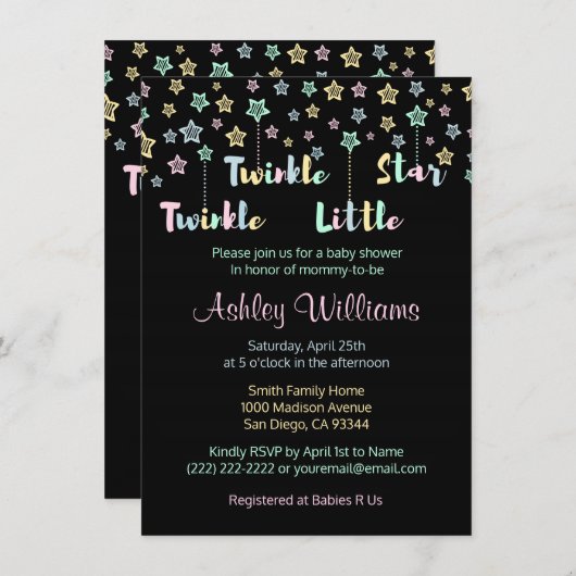 Twinkle Twinkle Little Star Geslacht Onthul Neutra Kaart (Voorkant / Achterkant)