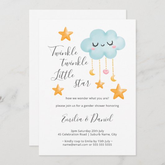 Twinkle Twinkle Little Star Geslacht Reveal Kaart (Voorkant / Achterkant)