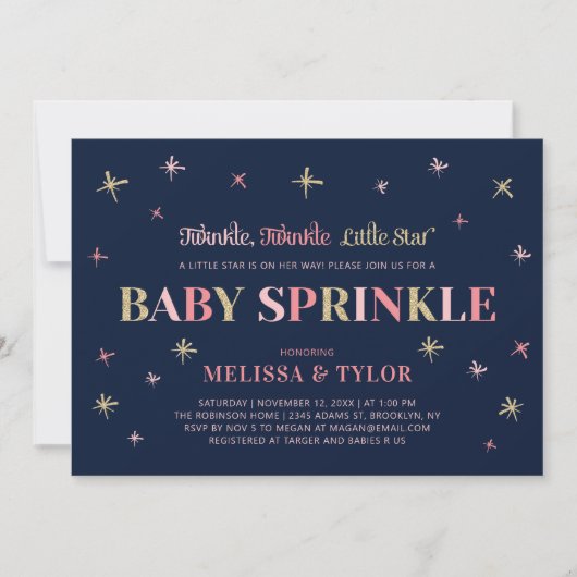 Twinkle Twinkle Little Star Girl Baby Sprinkle Kaart (Voorkant)