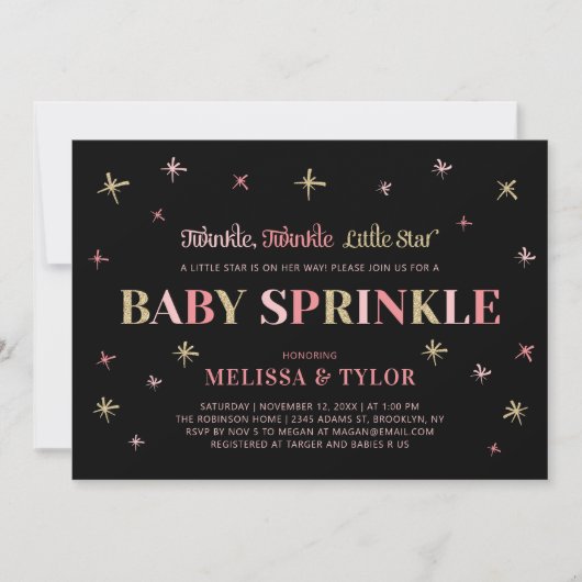 Twinkle Twinkle Little Star Girl Baby Sprinkle Kaart (Voorkant)