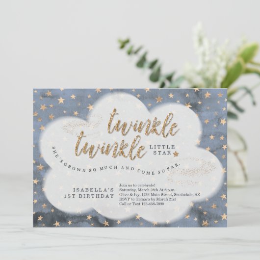 Twinkle Twinkle Little Star Girls First Birthday Kaart (Staand voorkant)