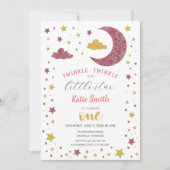 Twinkle Twinkle Little Star Glitter Eerste Verjaar Kaart (Voorkant)