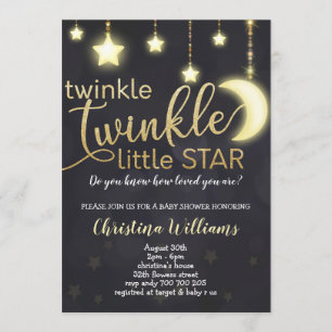Twinkle Twinkle Little Star Gold Baby shower Kaart