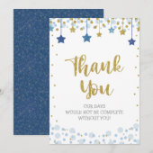 Twinkle Twinkle Little Star Gold Blue Sparkle Baby Bedankkaart (Voorkant / Achterkant)