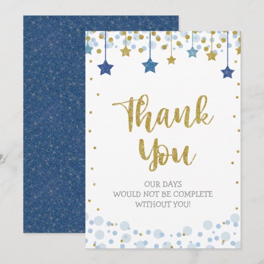Twinkle Twinkle Little Star Gold Blue Sparkle Baby Bedankkaart (Voorkant / Achterkant)