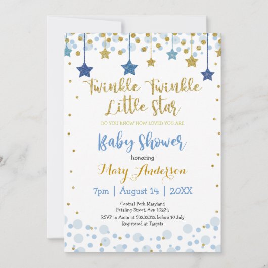 Twinkle Twinkle Little Star Gold Blue Sparkle Baby Kaart (Voorkant)