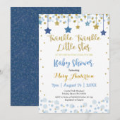 Twinkle Twinkle Little Star Gold Blue Sparkle Baby Kaart (Voorkant / Achterkant)