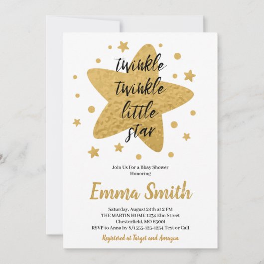 Twinkle Twinkle Little Star Gouden Sterren Baby Sh Kaart (Voorkant)