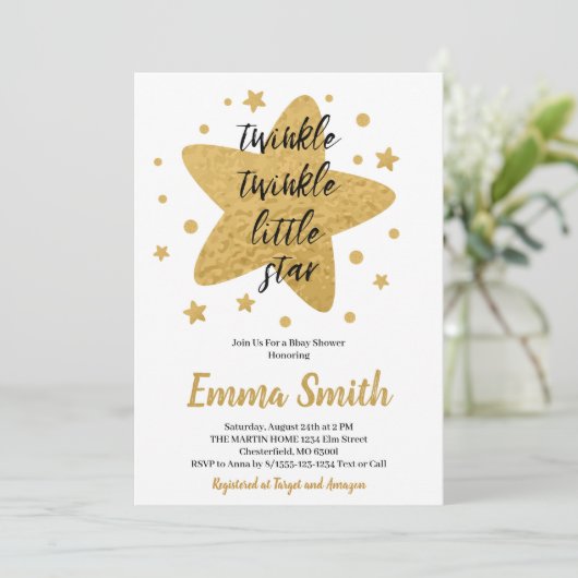 Twinkle Twinkle Little Star Gouden Sterren Baby Sh Kaart (Staand voorkant)
