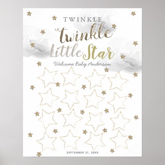 Twinkle Twinkle Little Star Grey Guest Book Sign Poster (Voorkant)