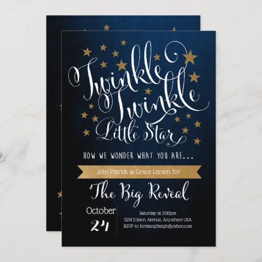 Twinkle Twinkle Little Star Invitation Kaart (Voorkant / Achterkant)
