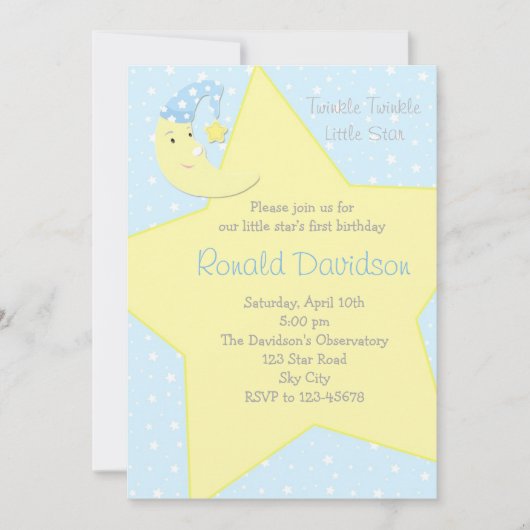 Twinkle Twinkle Little Star Invitation - met Moon Kaart (Voorkant)