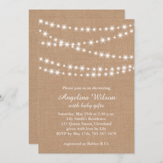 Twinkle Twinkle Little Star Invitation on Burlap Kaart (Voorkant / Achterkant)