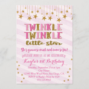 Twinkle Twinkle Little Star Invitation Roze Kaart
