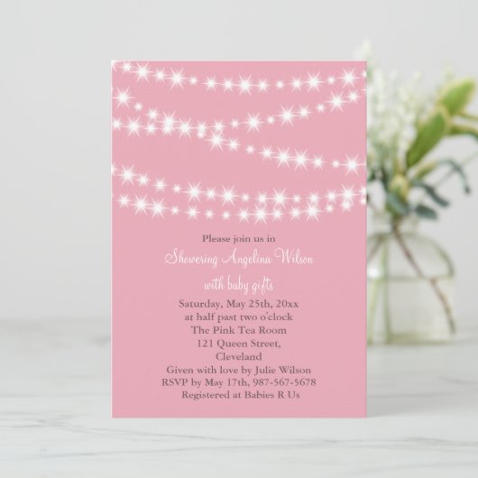 Twinkle Twinkle Little Star Invitation (roze) Kaart (Staand voorkant)