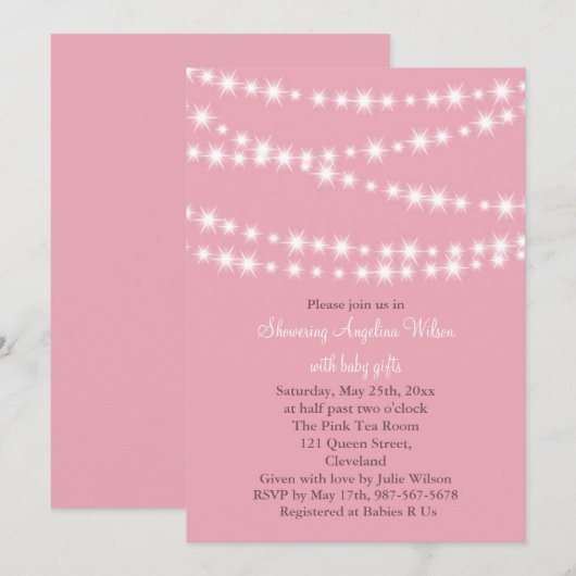 Twinkle Twinkle Little Star Invitation (roze) Kaart (Voorkant / Achterkant)