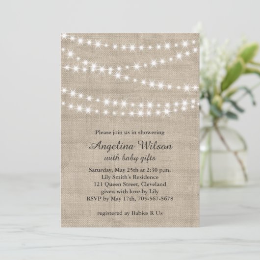 Twinkle Twinkle Little Star Invite on Light Burlap Kaart (Staand voorkant)